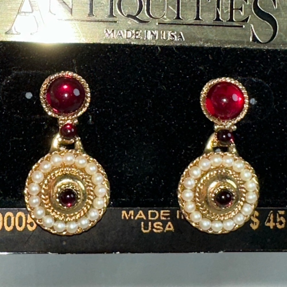 Gold and Red Pearl Earrings